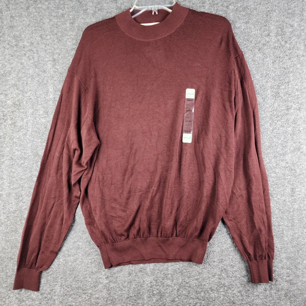 Pronto Uomo Sweater Mens Medium Burgundy Silk‎ Cotton Blend Mock Neck NWT